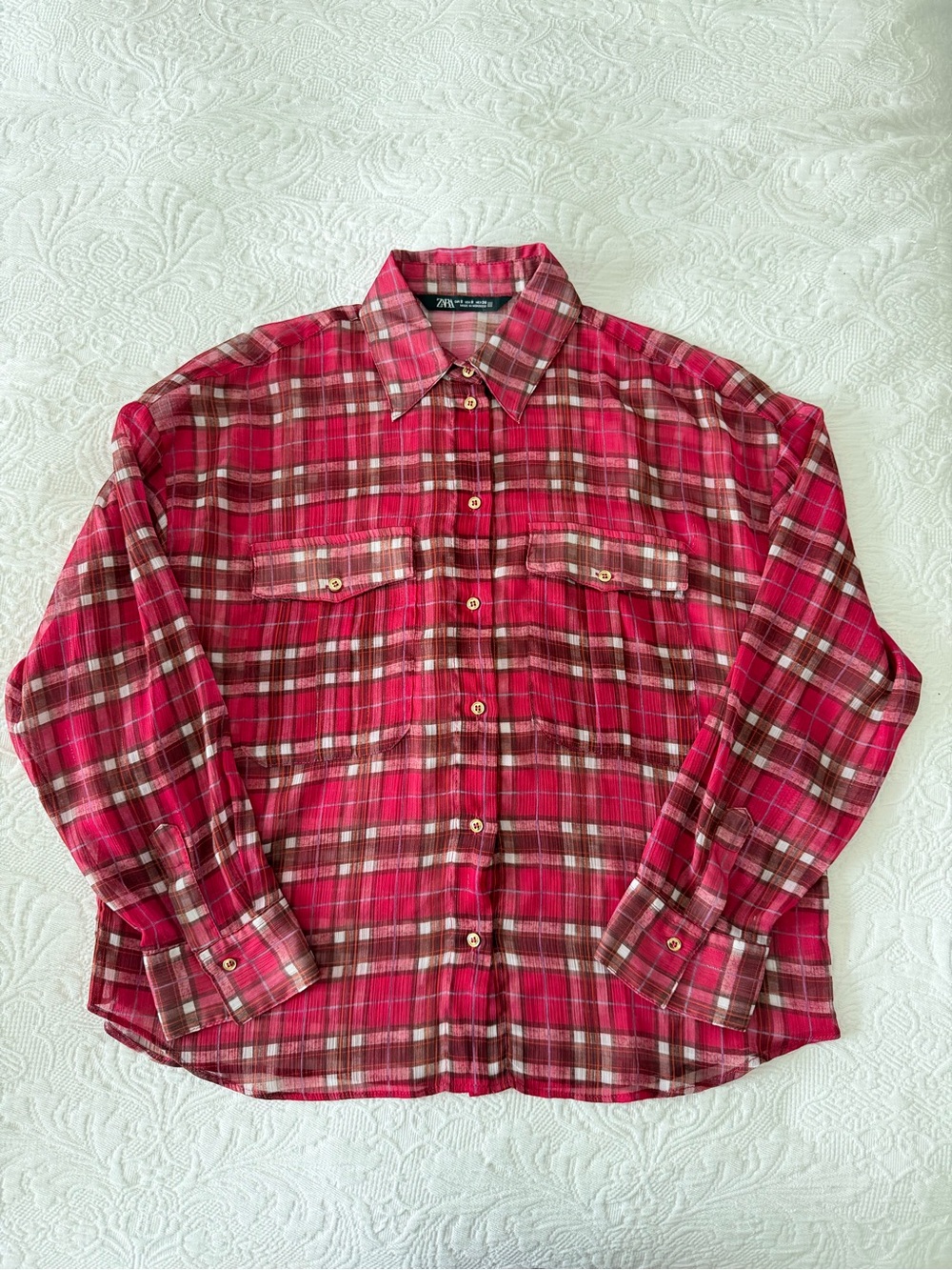 Zara woman size S Red Plaid Button-Up Shirt